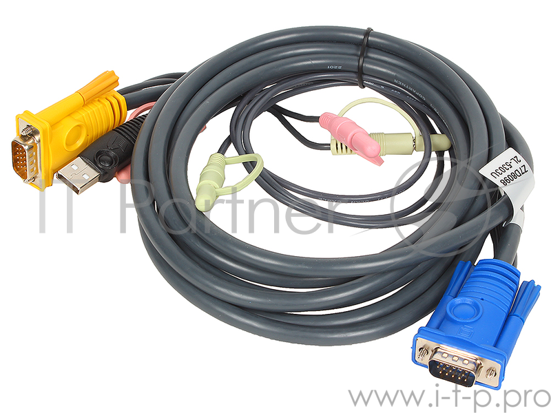 Кабель ATEN KVM Cable 2L-5303U Кабель для KVM: USB(Am)+DB15(m)+2*Audio (PC) -на- SPHD15(m)+2*Audio (KVM), 3м