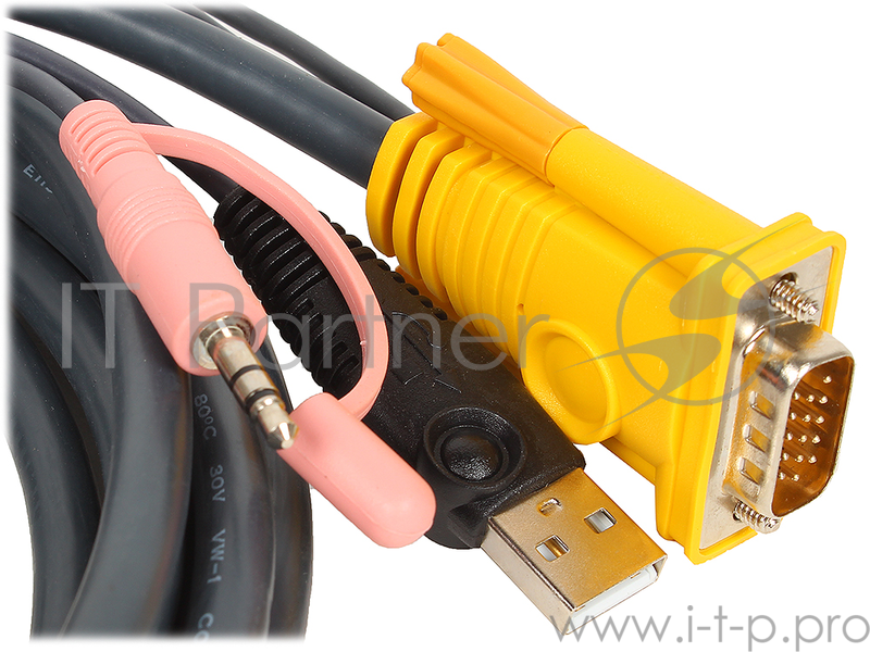 Кабель ATEN KVM Cable 2L-5303U Кабель для KVM: USB(Am)+DB15(m)+2*Audio (PC) -на- SPHD15(m)+2*Audio (KVM), 3м