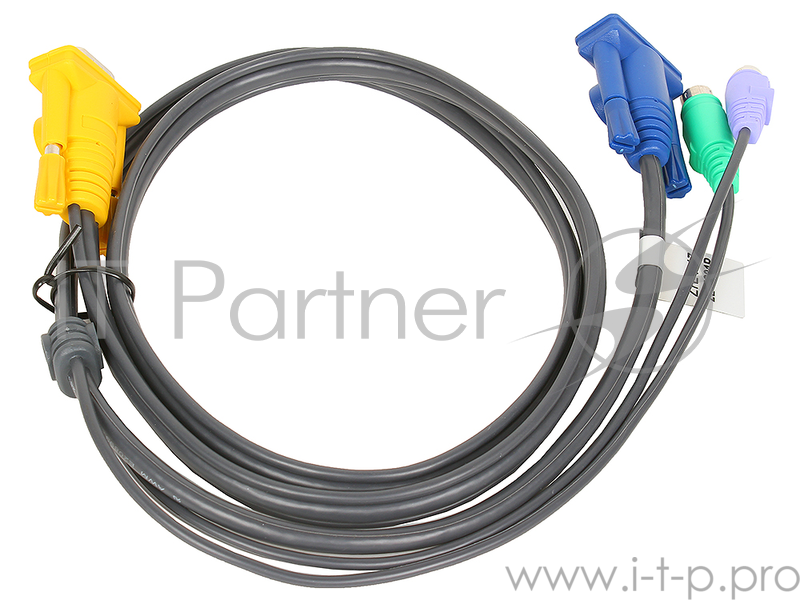 Шнур, мон+клав+мышь PS/2, SPHD15=>HD DB15+2x6MINI-DIN ATEN (2L-5201P) Male-3xMale, 8+6+6 проводов, опрессованный, 1.2 метр., черный,