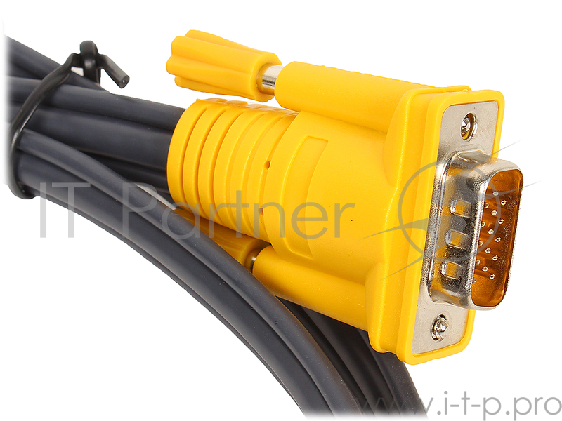 Шнур, мон+клав+мышь PS/2, SPHD15=>HD DB15+2x6MINI-DIN ATEN (2L-5201P) Male-3xMale, 8+6+6 проводов, опрессованный, 1.2 метр., черный,