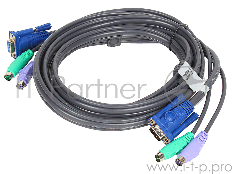 Кабель ATEN KVM Cable 2L-1003P/C Кабель для KVM: 2*PS/2(m)+DB15(m) (PC) -на- 2*PS/2(m)+DB15(f) (KVM), 3м