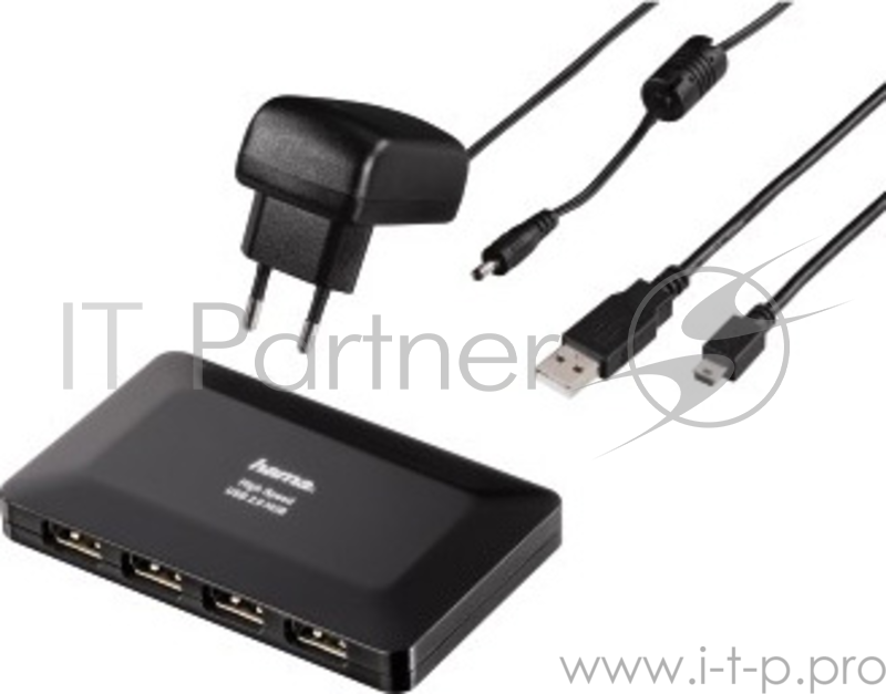 Разветвитель USB 2.0 Hama Active1:4 4порт. черный (00078472)