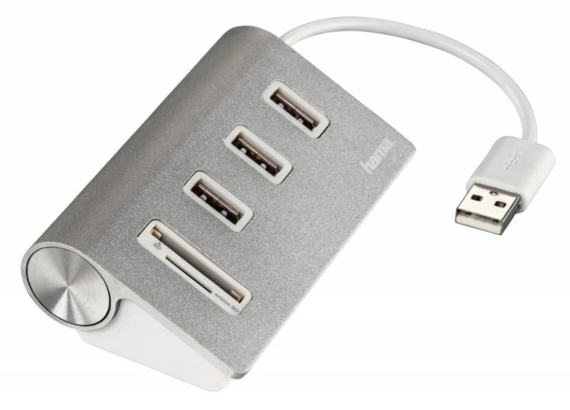 Разветвитель USB 2.0 Hama Kombi 3порт. серебристый (00054142)