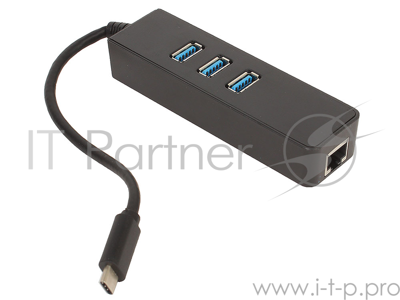 Концентратор ORIENT JK-341, Type-C USB 3.0 HUB 3 Ports + Gigabit Ethernet Adapter, RTS5140 + RTL8153 chipset, RJ45 10/100/1000 Мбит/с, USB штекер тип