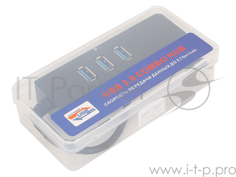 Концентратор ORIENT JK-341, Type-C USB 3.0 HUB 3 Ports + Gigabit Ethernet Adapter, RTS5140 + RTL8153 chipset, RJ45 10/100/1000 Мбит/с, USB штекер тип