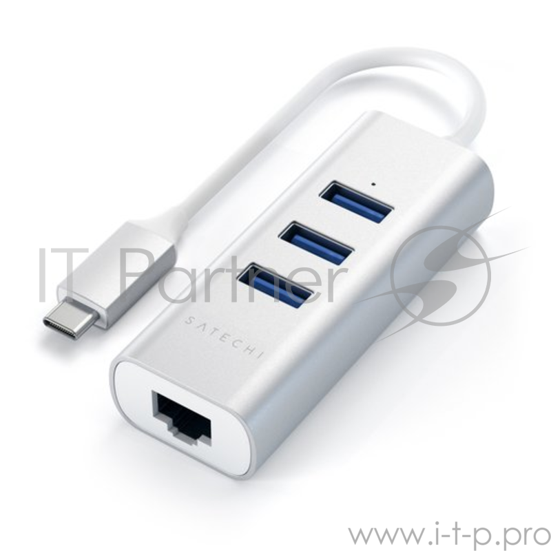 USB-хаб Satechi Type-C 2-in-1 USB 3.0 Aluminum 3 Port Hub and Ethernet Port. Интерфейс Type-C. Цвет серебристый.