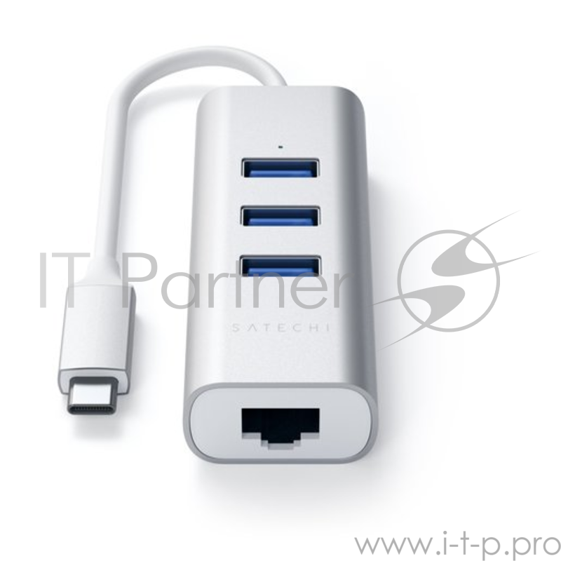 USB-хаб Satechi Type-C 2-in-1 USB 3.0 Aluminum 3 Port Hub and Ethernet Port. Интерфейс Type-C. Цвет серебристый.