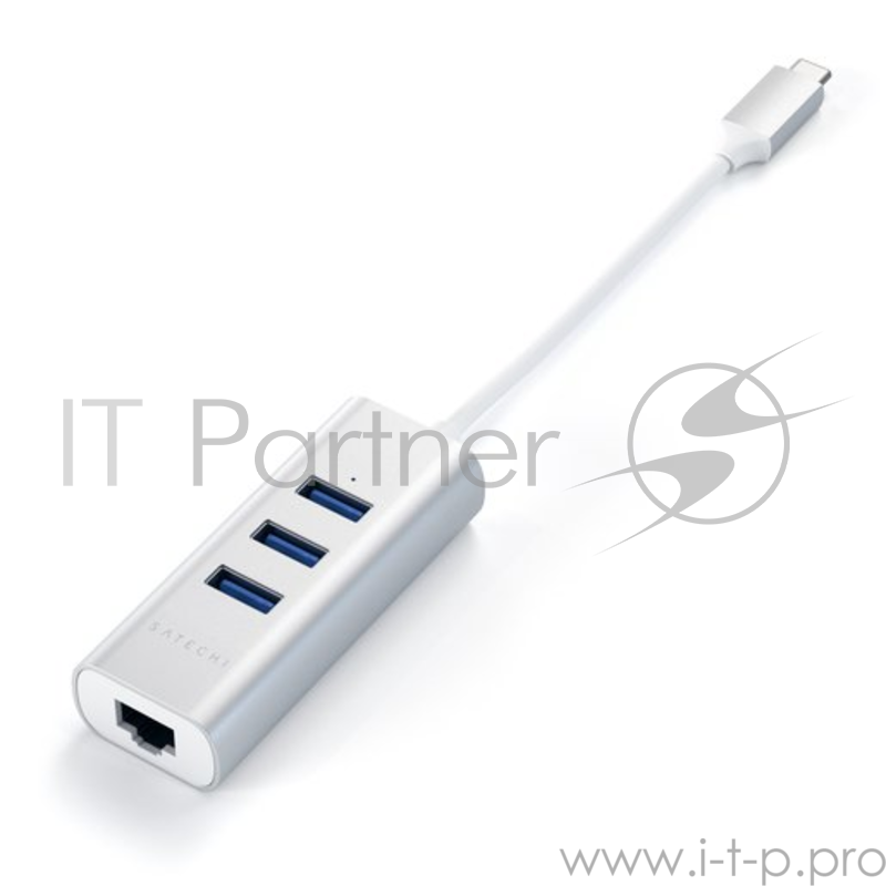 USB-хаб Satechi Type-C 2-in-1 USB 3.0 Aluminum 3 Port Hub and Ethernet Port. Интерфейс Type-C. Цвет серебристый.