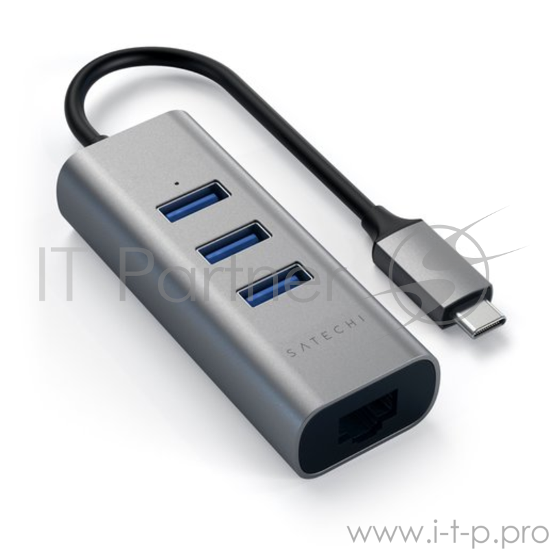 USB-хаб Satechi Type-C 2-in-1 USB 3.0 Aluminum 3 Port Hub and Ethernet Port. Интерфейс Type-C. Цвет серый космос.