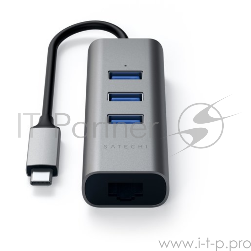 USB-хаб Satechi Type-C 2-in-1 USB 3.0 Aluminum 3 Port Hub and Ethernet Port. Интерфейс Type-C. Цвет серый космос.