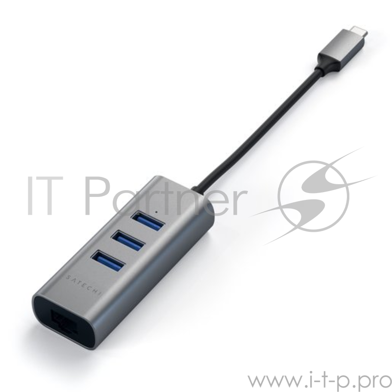 USB-хаб Satechi Type-C 2-in-1 USB 3.0 Aluminum 3 Port Hub and Ethernet Port. Интерфейс Type-C. Цвет серый космос.