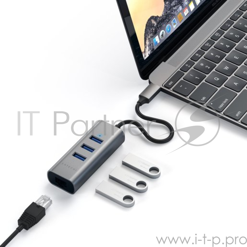USB-хаб Satechi Type-C 2-in-1 USB 3.0 Aluminum 3 Port Hub and Ethernet Port. Интерфейс Type-C. Цвет серый космос.