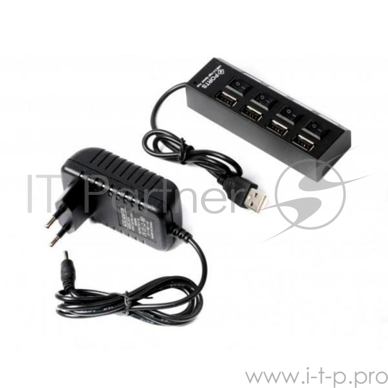 Концентратор USB 2.0 Gembird UHB-U2P4-02 с подсветкой и выключателем, 4 порта, блистер