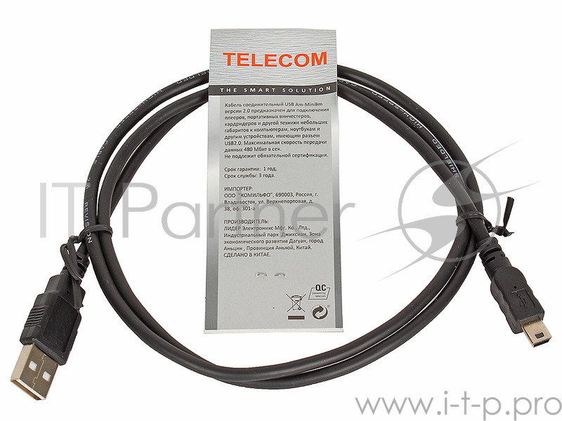 Кабель TELECOM (TC-6911-1.0M-WH) USB 2.0 A-->mini-B 5P белый 6242755316461 / 6937510855032