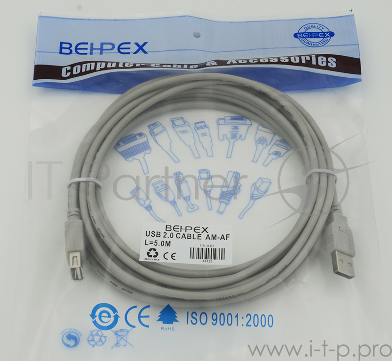 Кабель AM/AF USB2.0 5м, удлинитель USB 2.0 мама/папа