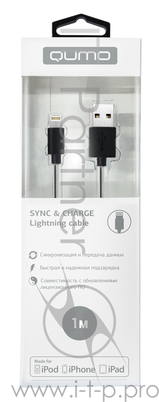 Кабель Cable Qumo MFI PVC+CoilL 1м bl (AP100) (21711)