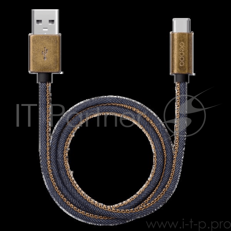 Кабель Deppa Дата-кабель Jeans USB - Type-C, медь/джинса, 1.2м, синий, Deppa