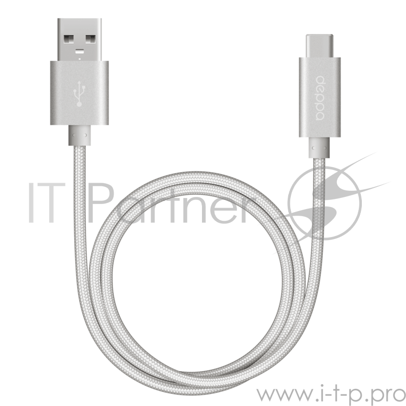 Кабель Deppa Alum USB A - USB Type-C, алюминий/нейлон, USB 3.0, 3А, 1.2м, серебро, Deppa