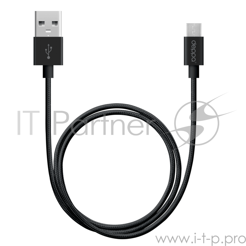 Кабель Deppa USB - micro USB, алюминий/нейлон, 1.2м, черный, Deppa
