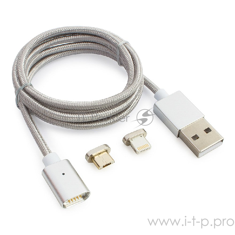 Кабель USB 2.0 Cablexpert CC-USB2-AMLM3-1M, AM/microBM 5P - iPhone lightning, магнитный комбо кабель, 1м, алюминиевые разъемы, коробка