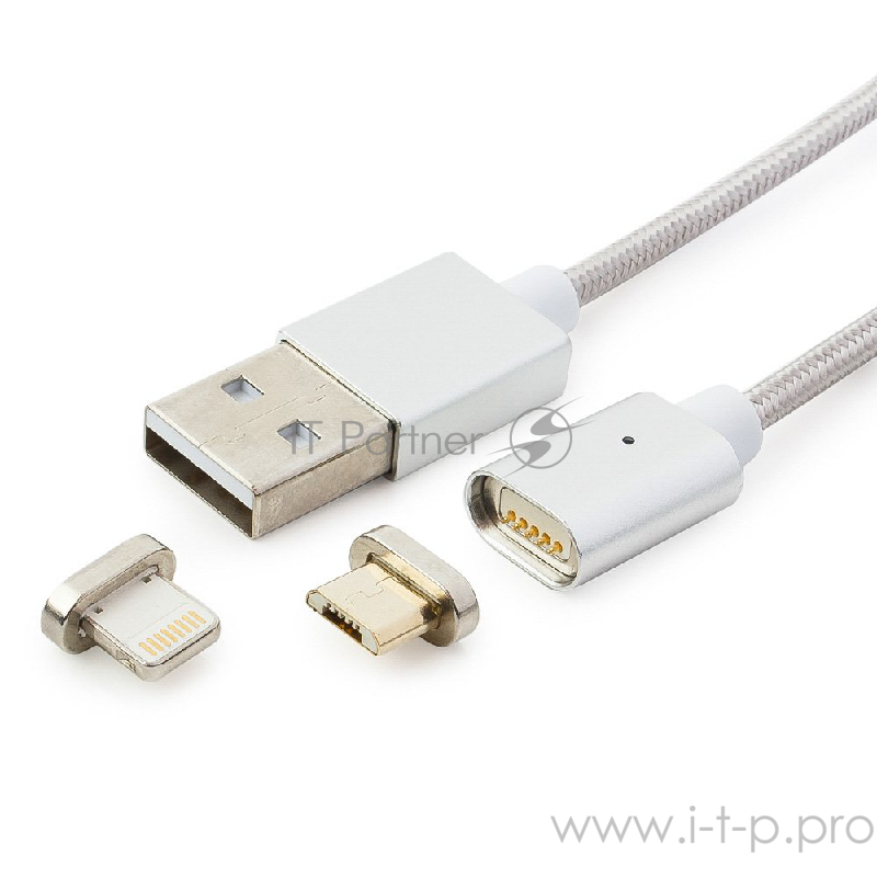 Кабель USB 2.0 Cablexpert CC-USB2-AMLM3-1M, AM/microBM 5P - iPhone lightning, магнитный комбо кабель, 1м, алюминиевые разъемы, коробка