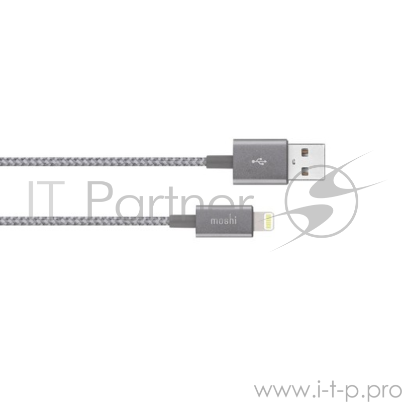 Кабель Moshi Integra Lightning на USB-A. Покрытие кабеля сделано из кевлара. Длина 1,2 м. Цвет серый.