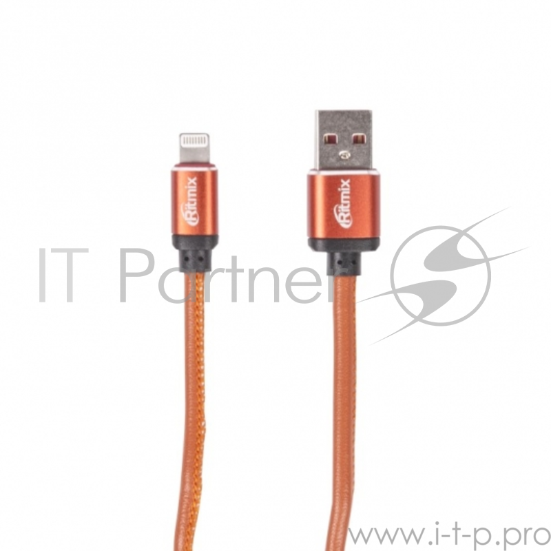 Кабель Lightning 8 pin-USB, 1 метр, 2,5 A, мет. коннекторы, зарядка и синхронизация, оплетка из экокожи RITMIX RCC-425 Leather