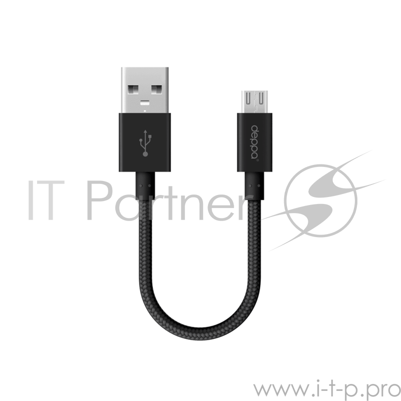 Кабель Deppa USB - micro USB, алюминий/нейлон, 0.15м, черный, Deppa