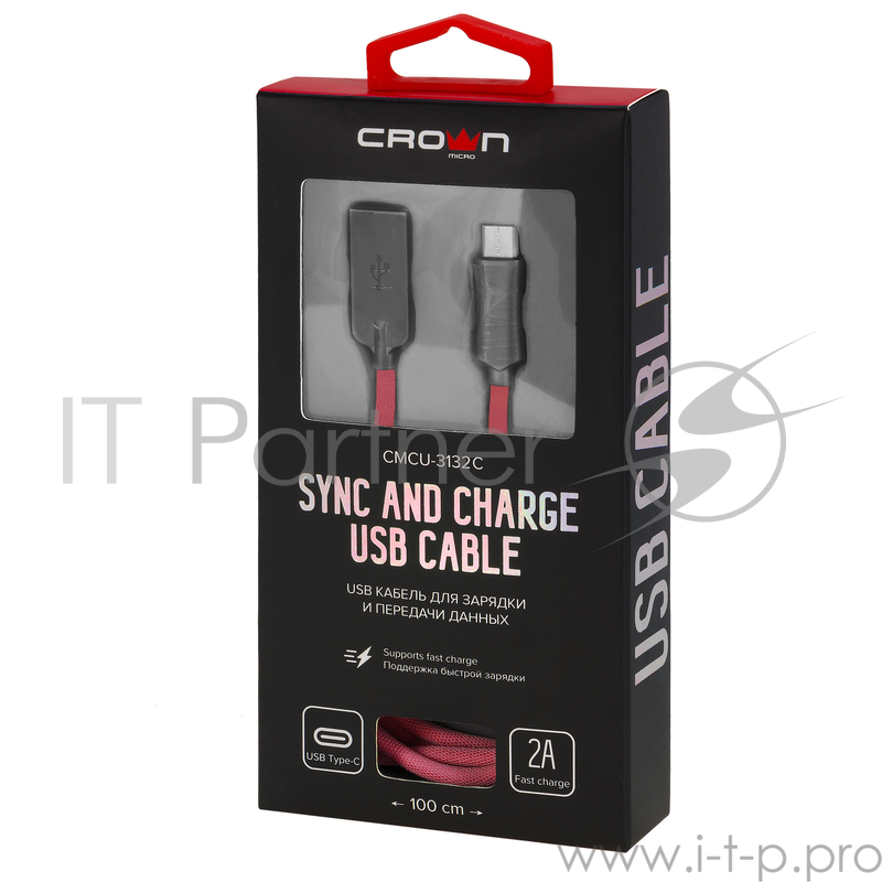Кабель Crown USB - USB Type-C CMCU-3132C red
