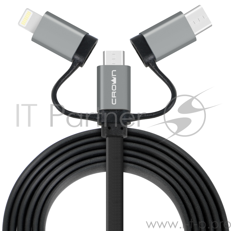Кабель Crown USB - microUSB/USB Type-C/Lightning CMCU-3182 black