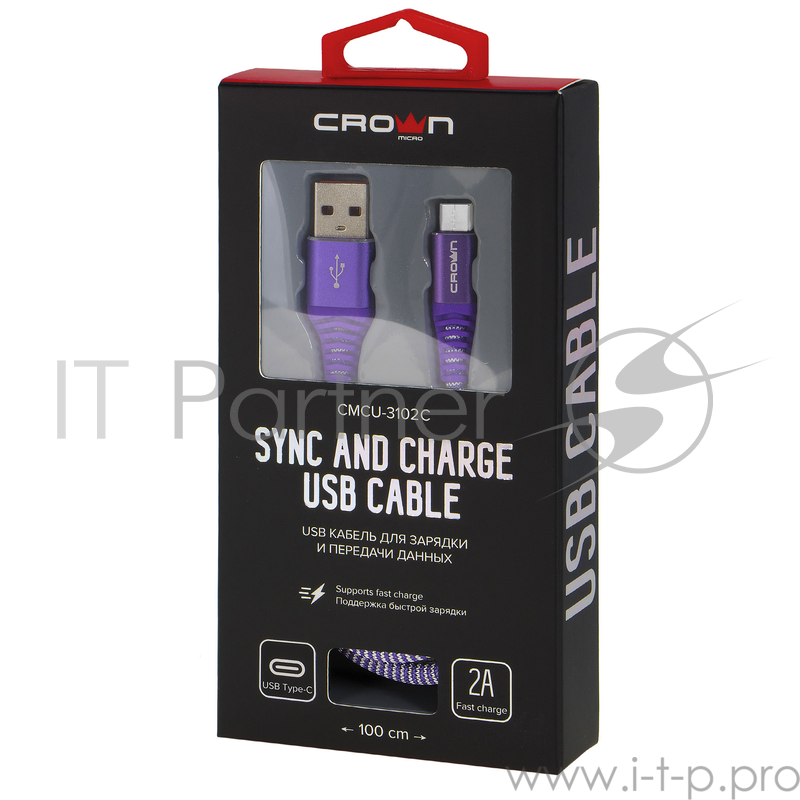 Кабель Crown USB - USB Type-C CMCU-3102C violet