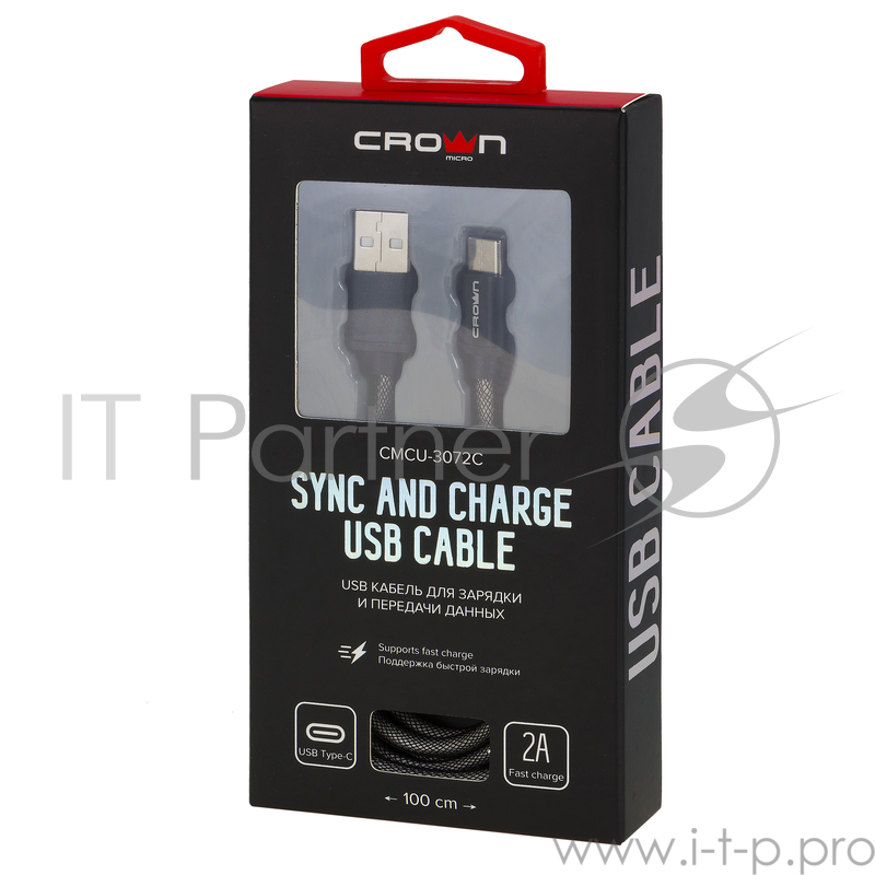Кабель Crown USB - USB Type-C CMCU-3072C black