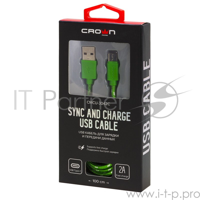 Кабель Crown USB - USB Type-C CMCU-3042C green