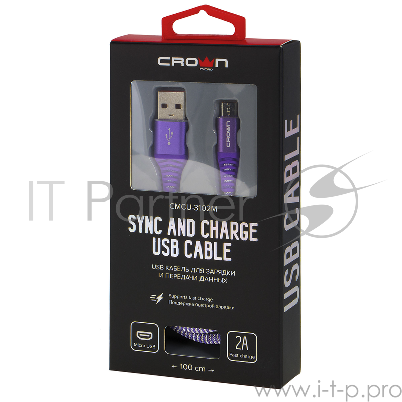 Кабель Crown USB - microUSB CMCU-3102M violet
