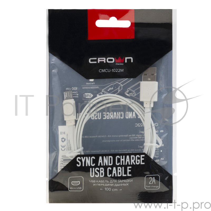 Кабель Crown USB - microUSB CMCU-1022M white