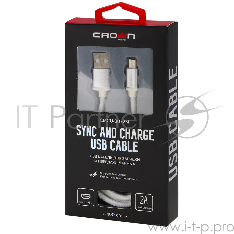 Кабель Crown USB - microUSB CMCU-3072M white