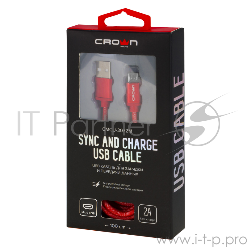 Кабель Crown USB - microUSB CMCU-3072M red