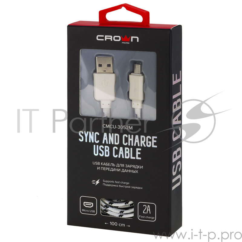 Кабель Crown USB - microUSB CMCU-3052M white
