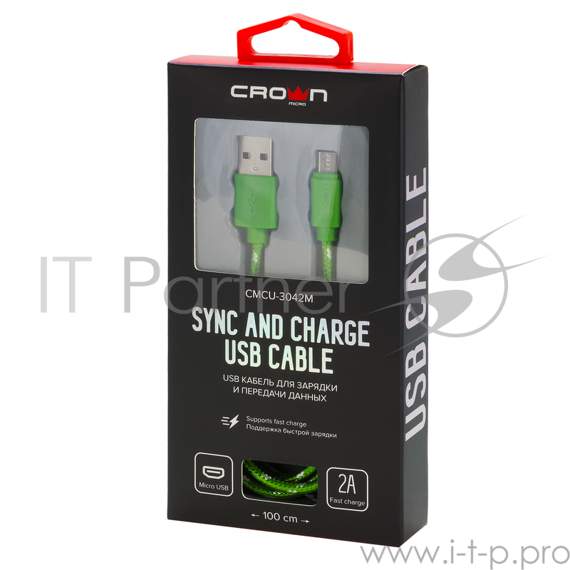 Кабель Crown USB - microUSB CMCU-3042M green