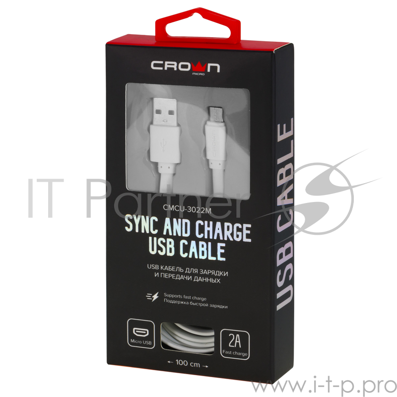 Кабель Crown USB - microUSB CMCU-3022M white