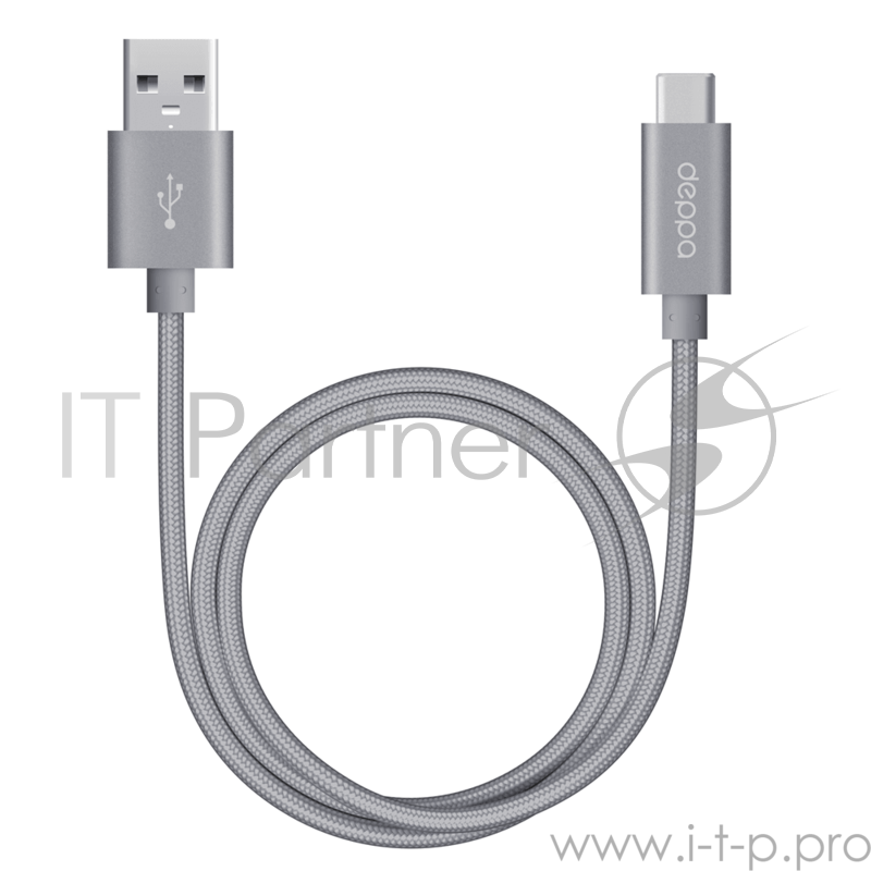 Кабель Deppa Alum USB A - USB Type-C, алюминий/нейлон, USB 3.0, 3А, 1.2м, графит, Deppa