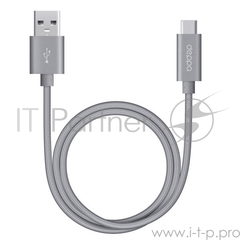 Кабель Deppa Alum USB A - USB Type-C, алюминий/нейлон, USB 3.0, 3А, 1.2м, графит, Deppa