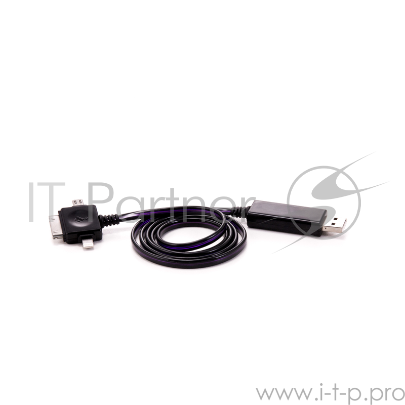 Кабель Gmini GM-MEL400FLBP, светящийся 3 в 1, 1м, чёрный кабель + розовая подсветка