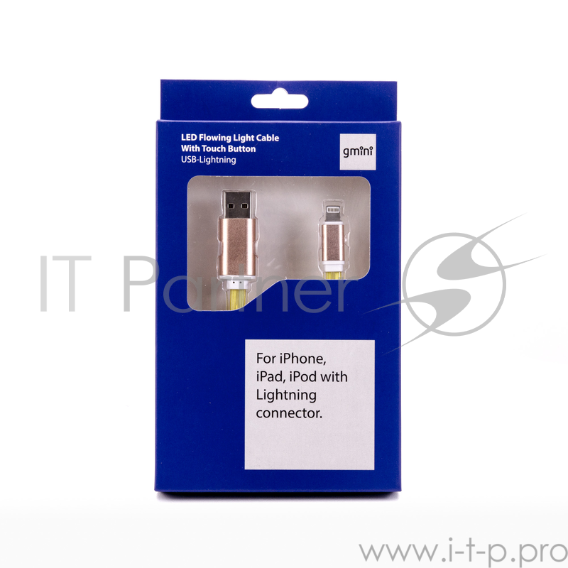Кабель Gmini GM-MEL300FLATY, USB-Lightning светящийся, 1м, жёлтый