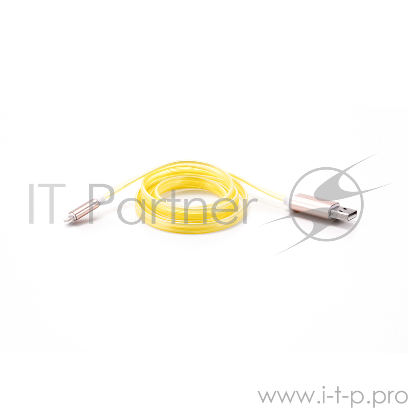 Кабель Gmini GM-MEL300FLATY, USB-Lightning светящийся, 1м, жёлтый