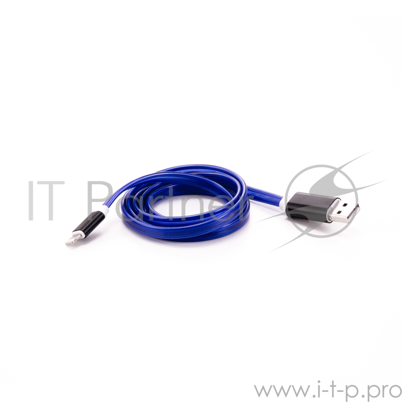 Кабель Gmini GM-MEL200FLATBL, USB-microUSB светящийся, 1м, синий