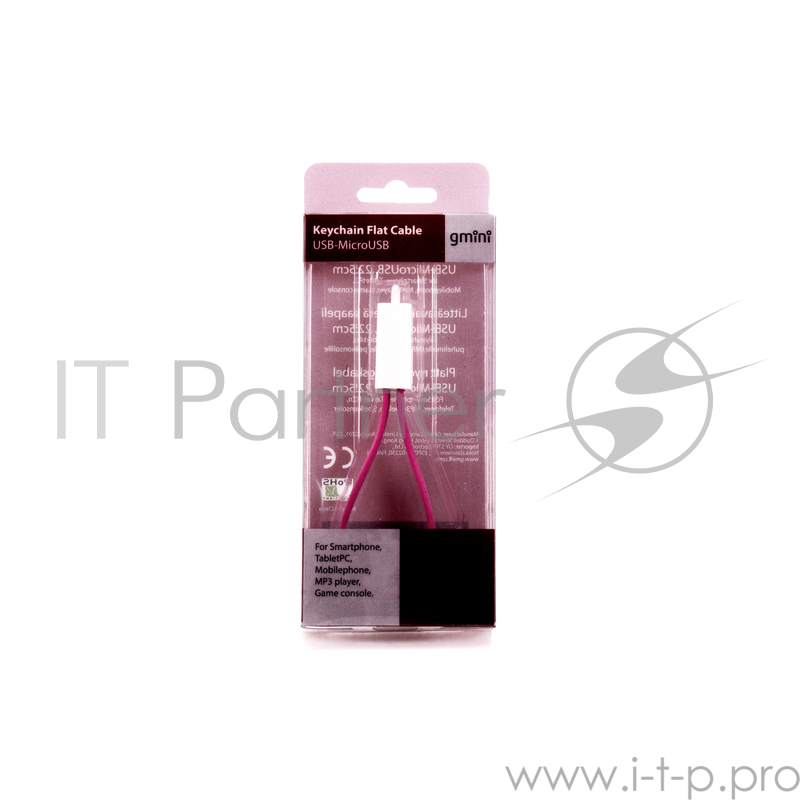 Кабель Gmini GM-MUS200FKP, USB-microUSB плоский, розовый