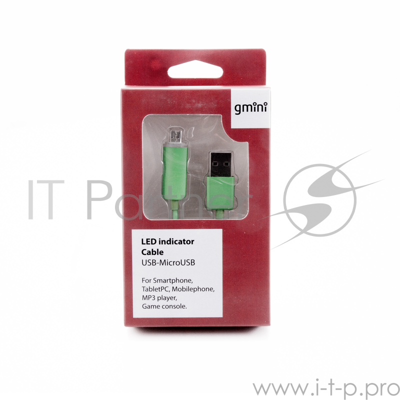 Кабель Gmini GM-LDC-200G, USB-Lightning с индикатором заряда, зелёный