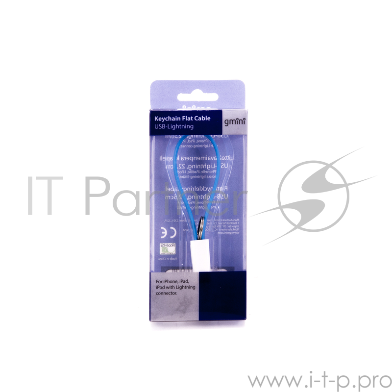 Кабель-брелок Gmini GM-MUS300FKBL, USB-Lightning плоский, синий