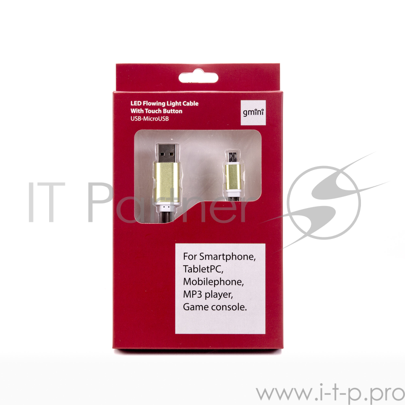 Кабель Gmini GM-MEL200FLATBR, USB-microUSB светящийся, 1м, коричневый
